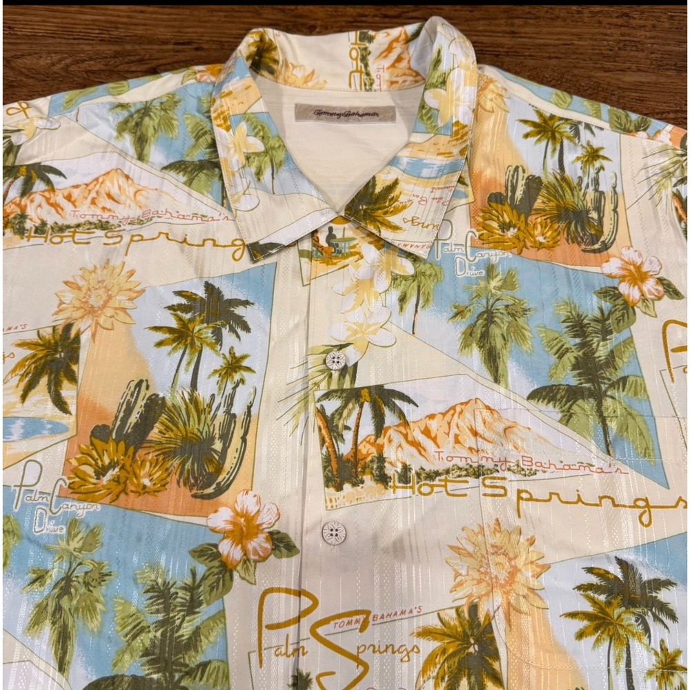 Tommy Bahama Hot Palm Springs Silk‎ Loop Collar Hawaiian Button Up Shirt Men 2XL
